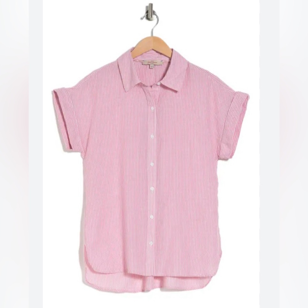 Casa Cabana Sammie Dobby Pink Striped Button-Up Tunic Shirt Medium